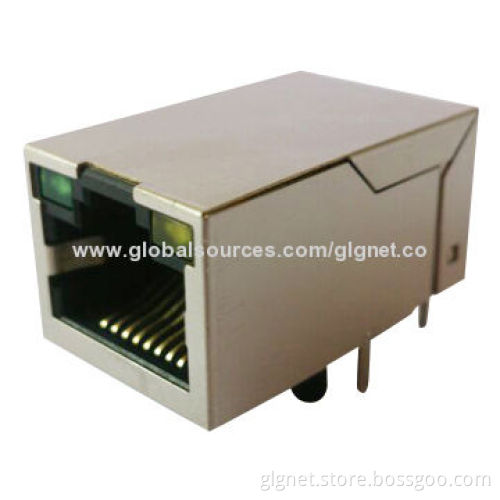 RJ45 1x1 Tab Up Through Hole 100Base-T Connector with LED, Transformer